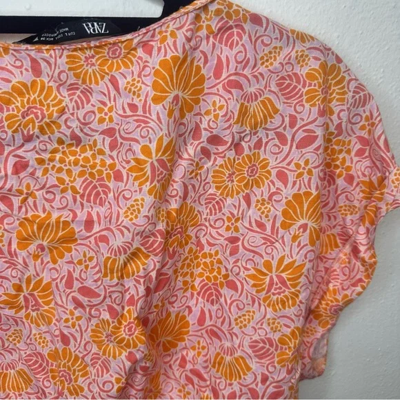 Zara Orange & Pink Printed Oversized Crop Top Size Large - Picture 9 of 15